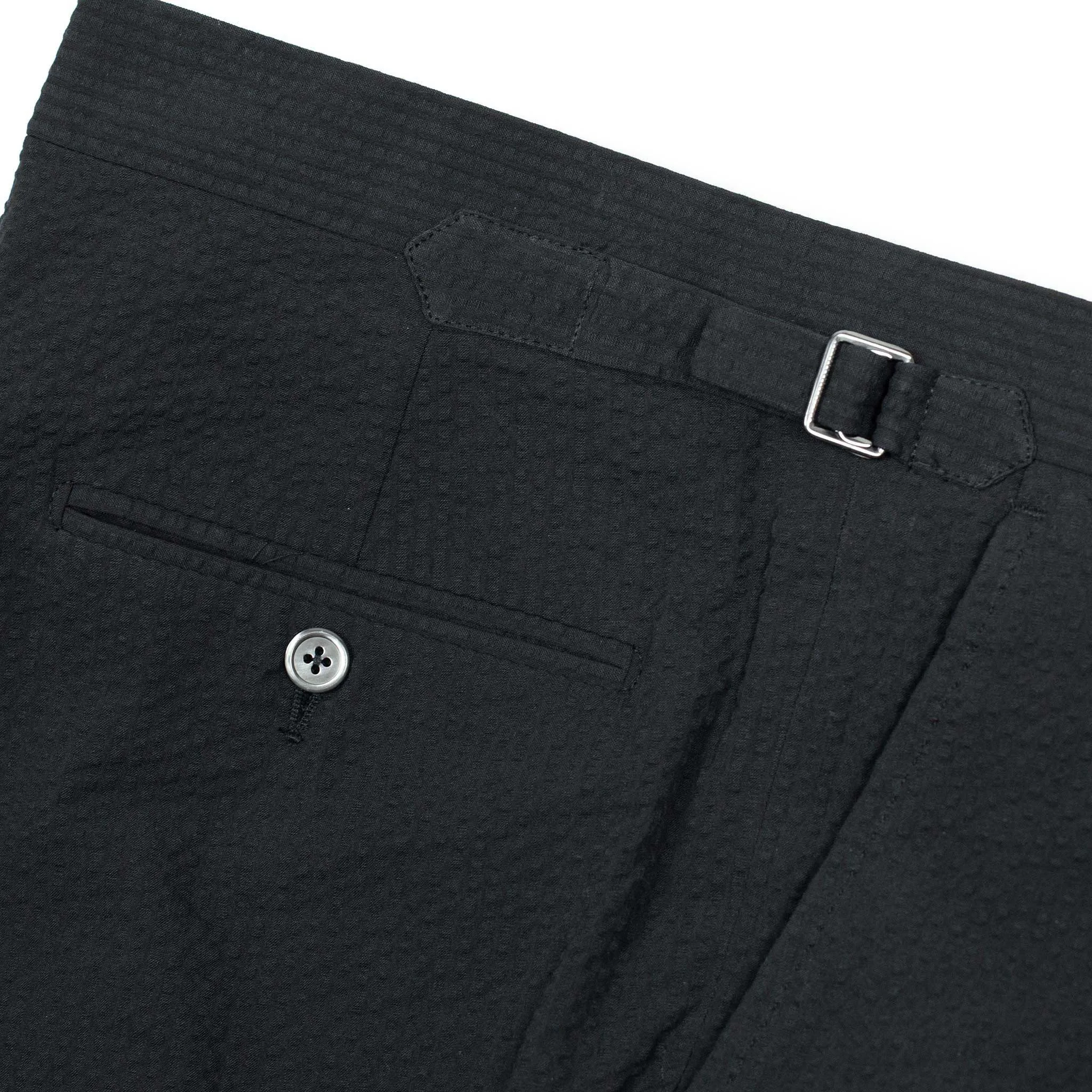 x Sartoria Carrara: pleated trousers in black seersucker (separates)