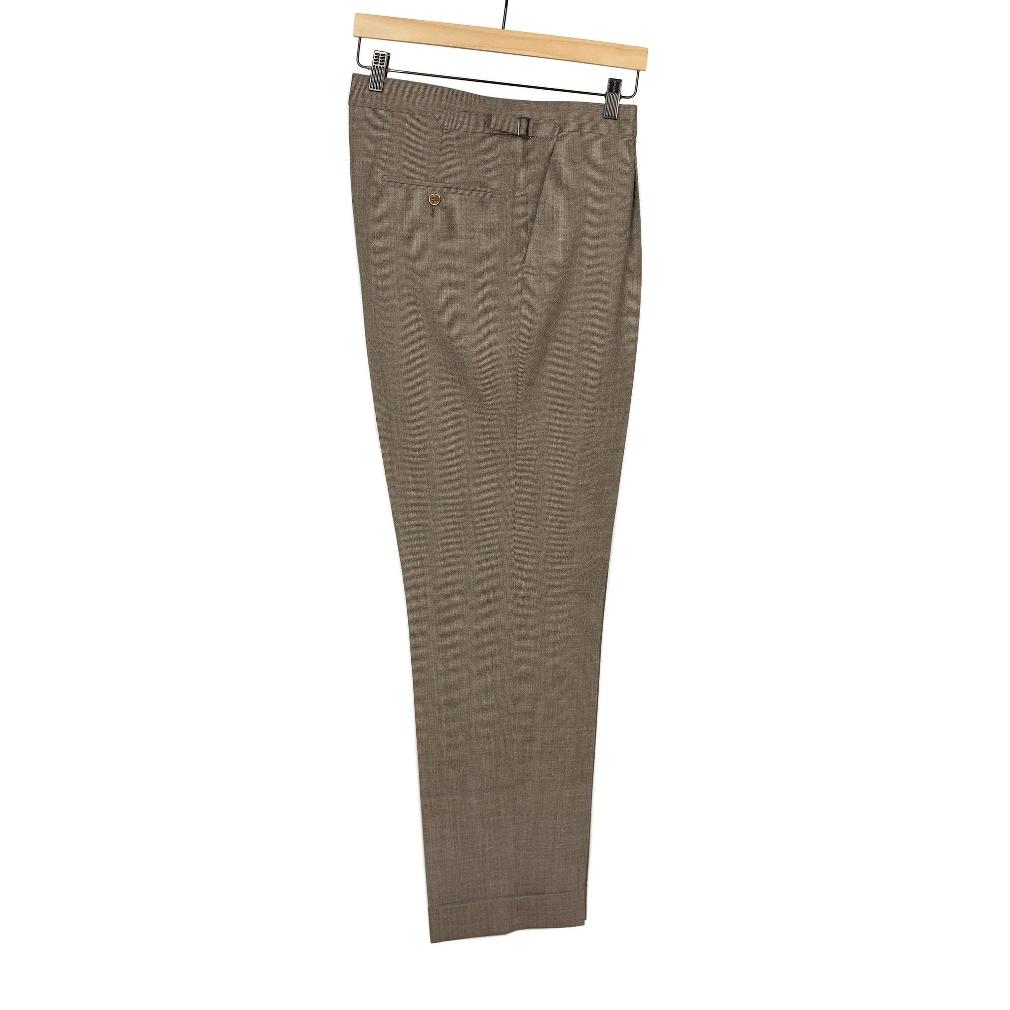 x Sartoria Carrara: pleated trousers in taupe nailhead Fox Air wool (separates)