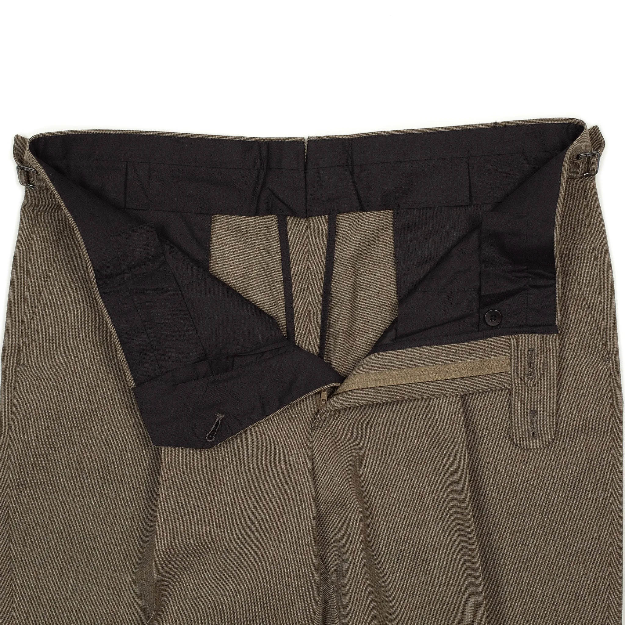 x Sartoria Carrara: pleated trousers in taupe nailhead Fox Air wool (separates)