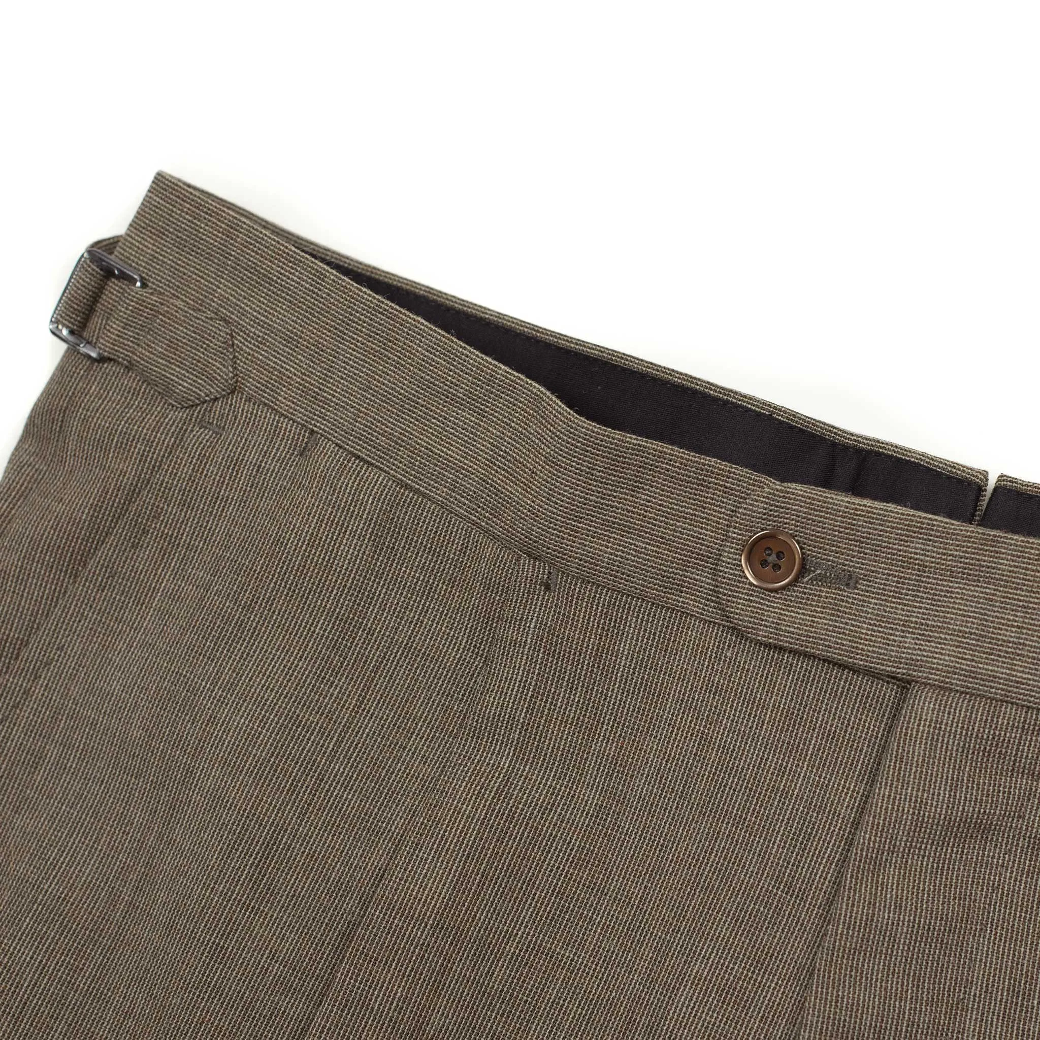 x Sartoria Carrara: pleated trousers in taupe nailhead Fox Air wool (separates)