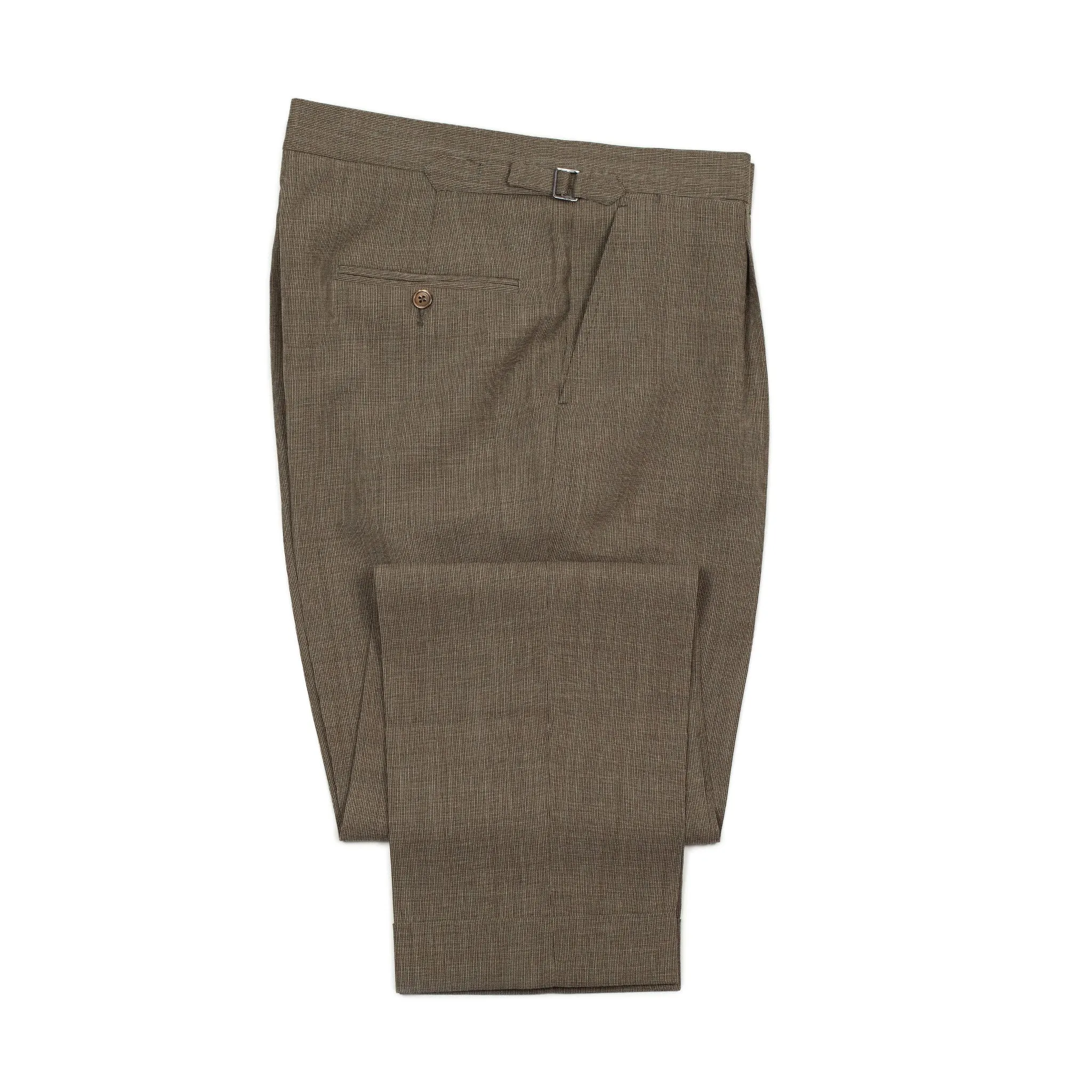 x Sartoria Carrara: pleated trousers in taupe nailhead Fox Air wool (separates)