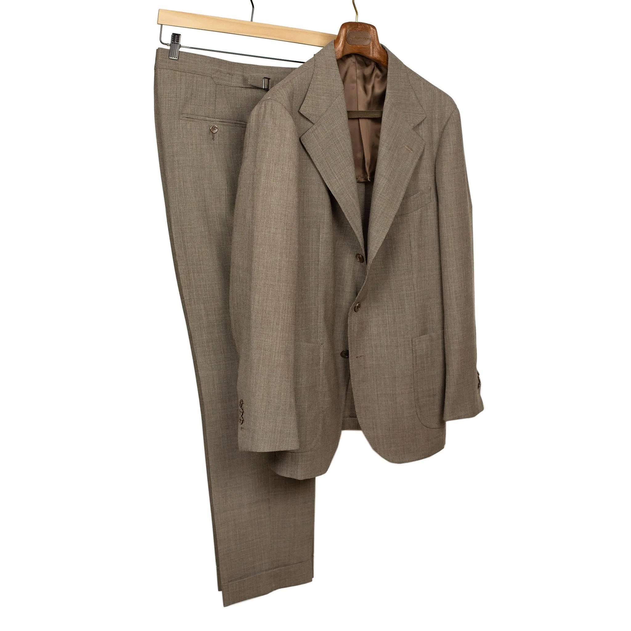 x Sartoria Carrara: pleated trousers in taupe nailhead Fox Air wool (separates)