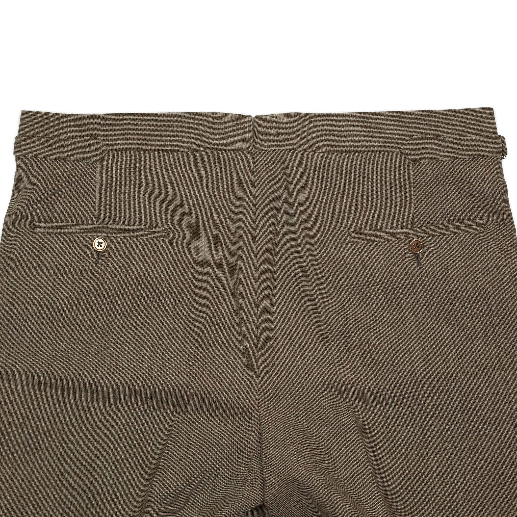 x Sartoria Carrara: pleated trousers in taupe nailhead Fox Air wool (separates)