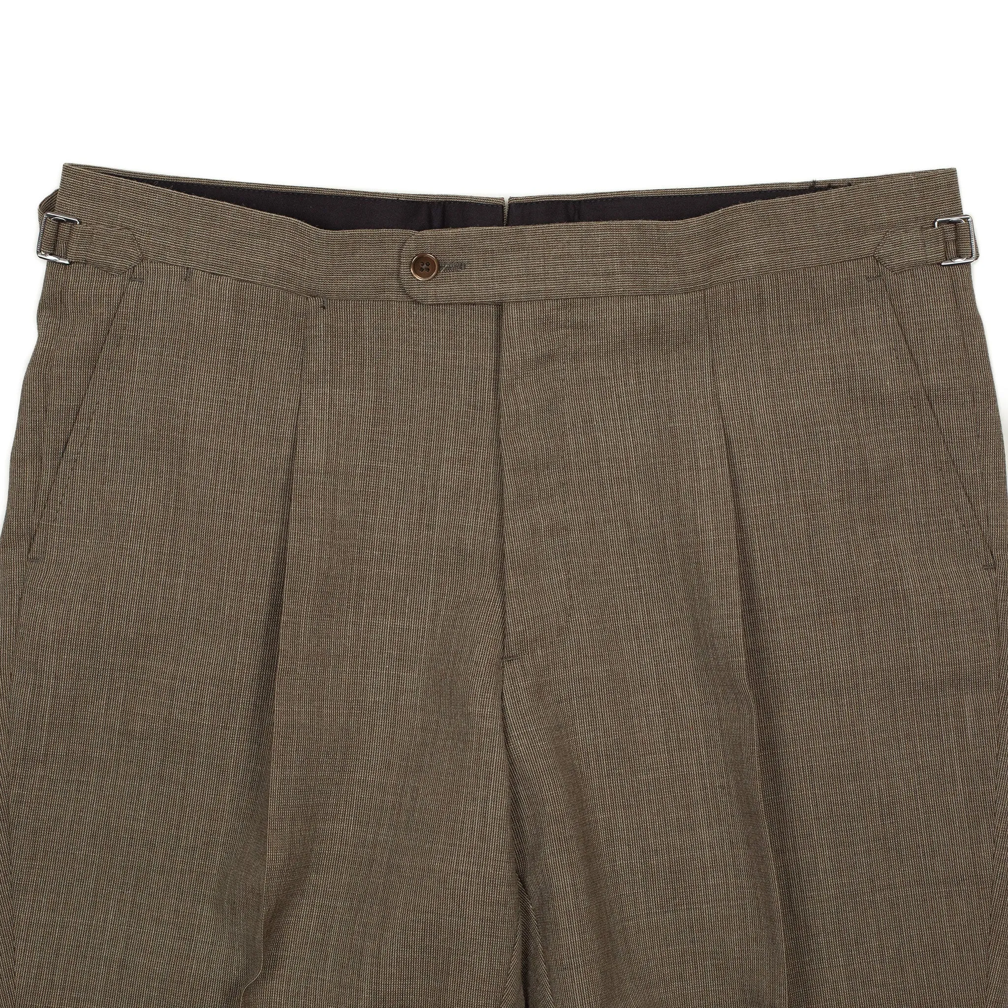 x Sartoria Carrara: pleated trousers in taupe nailhead Fox Air wool (separates)