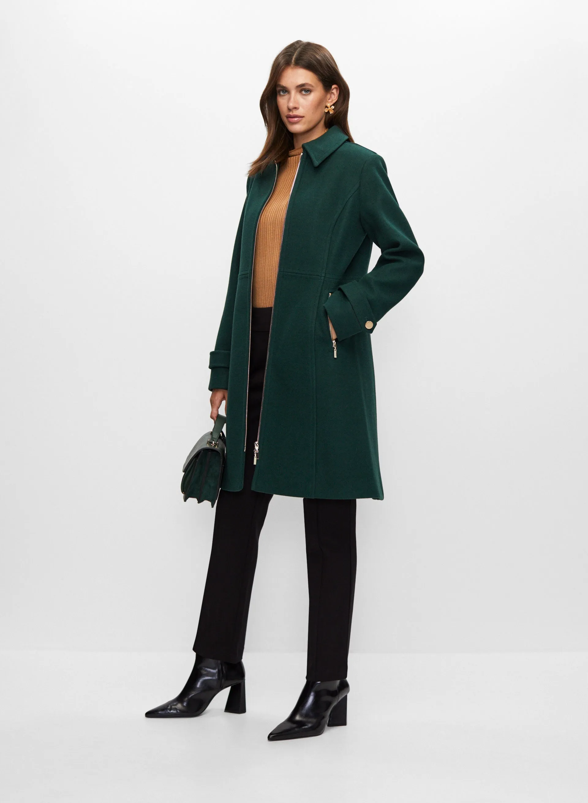 Zip Front Wool Blend Coat