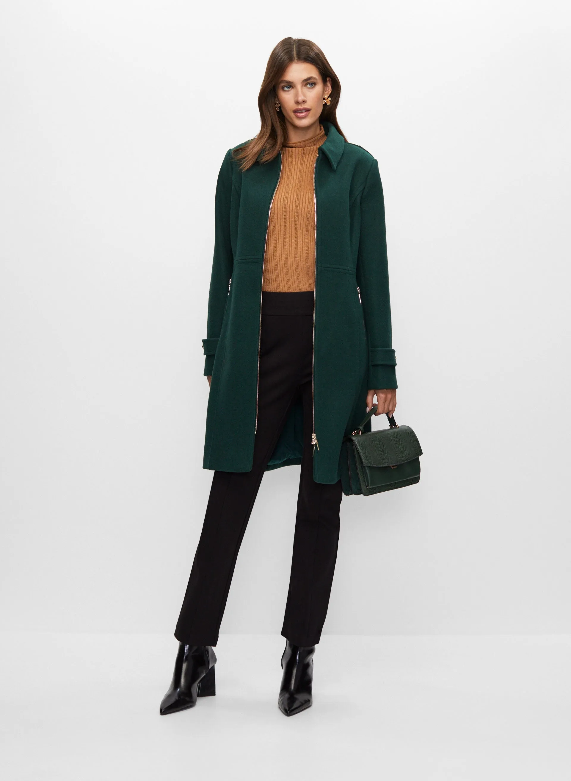 Zip Front Wool Blend Coat